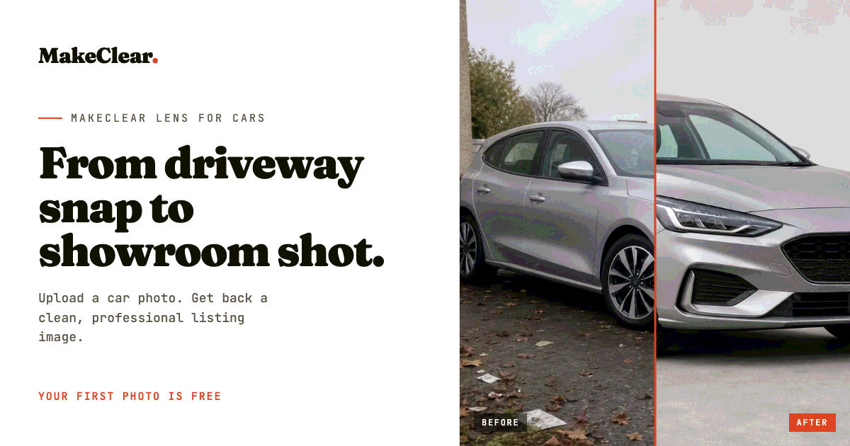 A car before and after: from a messy driveway snap to a clean showroom shot